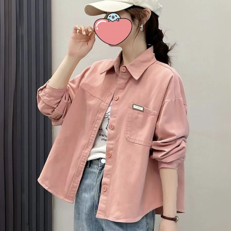 Pink Denim Cotton Short Jacket for Women, 2025 Autumn New Style, Loose Casual Versatile Design, Niche Shirt Trend