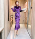 2022 autumn and winter new fashion gold velvet tight-fitting cheongsam dress long skirt fishtail bag hip long-sleeved dress women's clothing