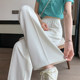 Ice silk bean green wide-leg pants women's summer thin section high-waisted drooping small straight-leg mopping pants suit casual pants