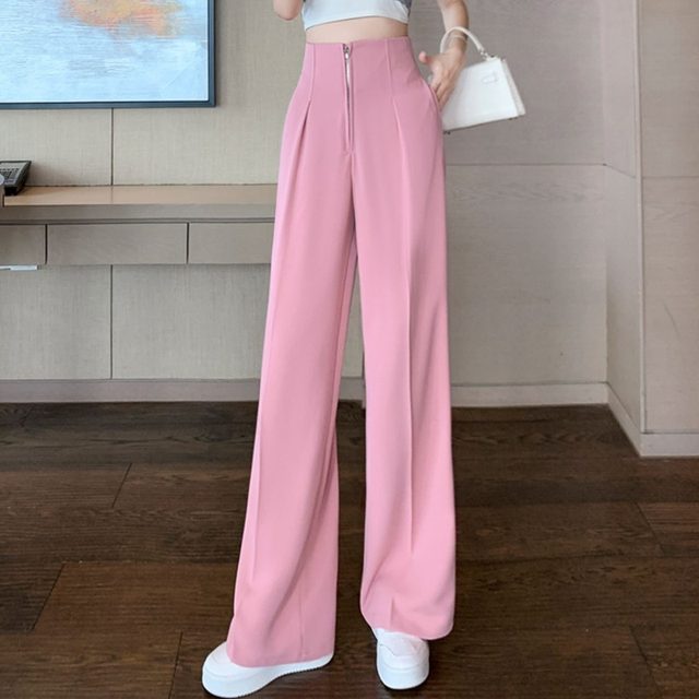 Small man 2022 new high waist zipper loose drape thin section women's wide leg straight suit pants are thin mopping pants