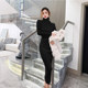 2022 autumn and winter new celebrity temperament slim bottoming skirt mid-length knitted high-necked dress women's clothing