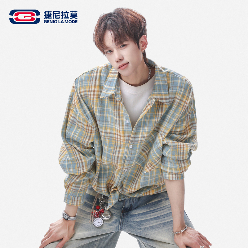 [Endorsement by Yunqi Hao Yiran] Geniolamode Retro Plaid Lapel Long-Sleeved Shirt Men's Spring and Summer Jacket