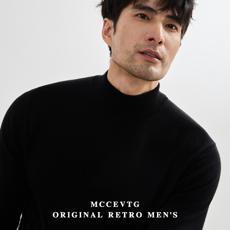 Mccevtg Solid Color Warm Wool Blend Half Turtleneck Sweater for Men Black Long Sleeve Casual Knitwear Winter