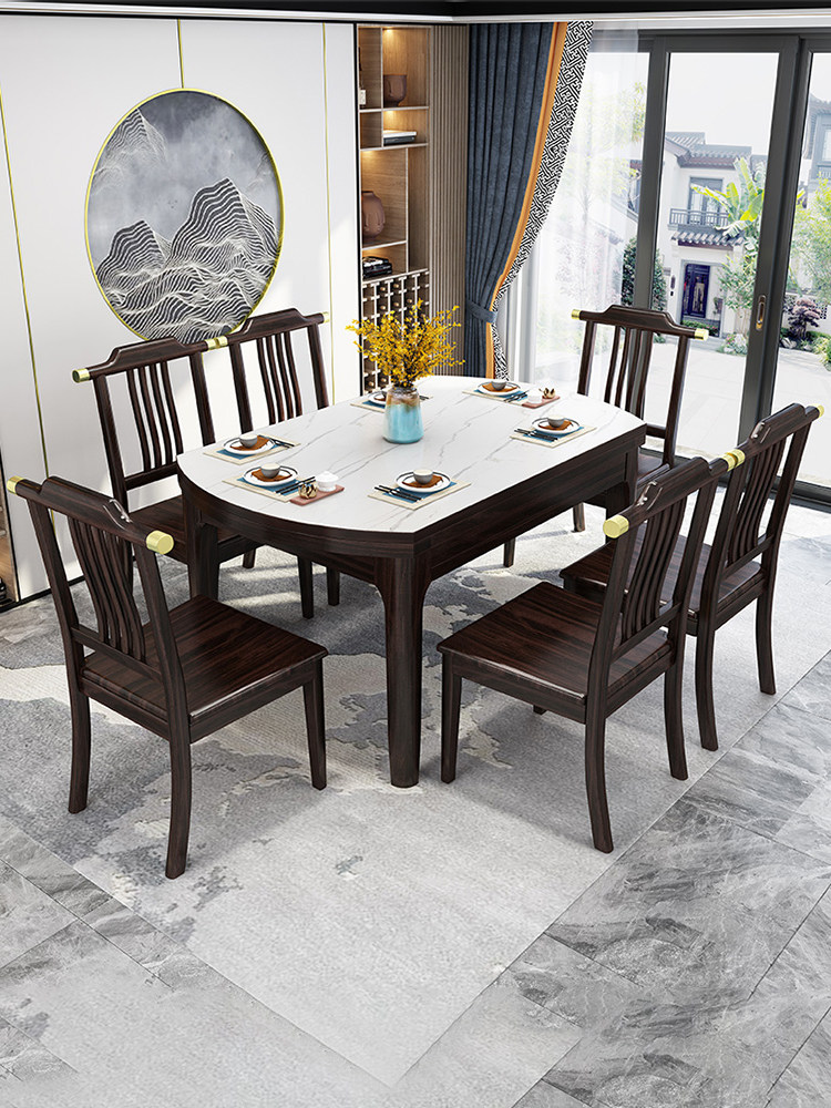 New Chinese-style telescopic square and round dual-purpose square table variable round table Italian-style bright marble solid wood dining table