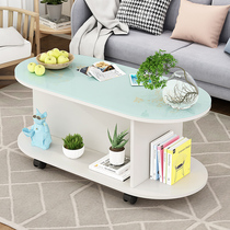 Tempered glass coffee table table Living room Household small household mobile simple coffee table Oval mini modern economy
