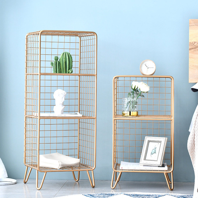 ins Nordic iron grid rack net red floor bookshelf home sofa bedroom bedside storage rack