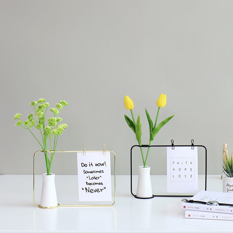 Nordic creative wrought iron photo frame flower arrangement vase table decoration clothing store cafe literary small ornaments