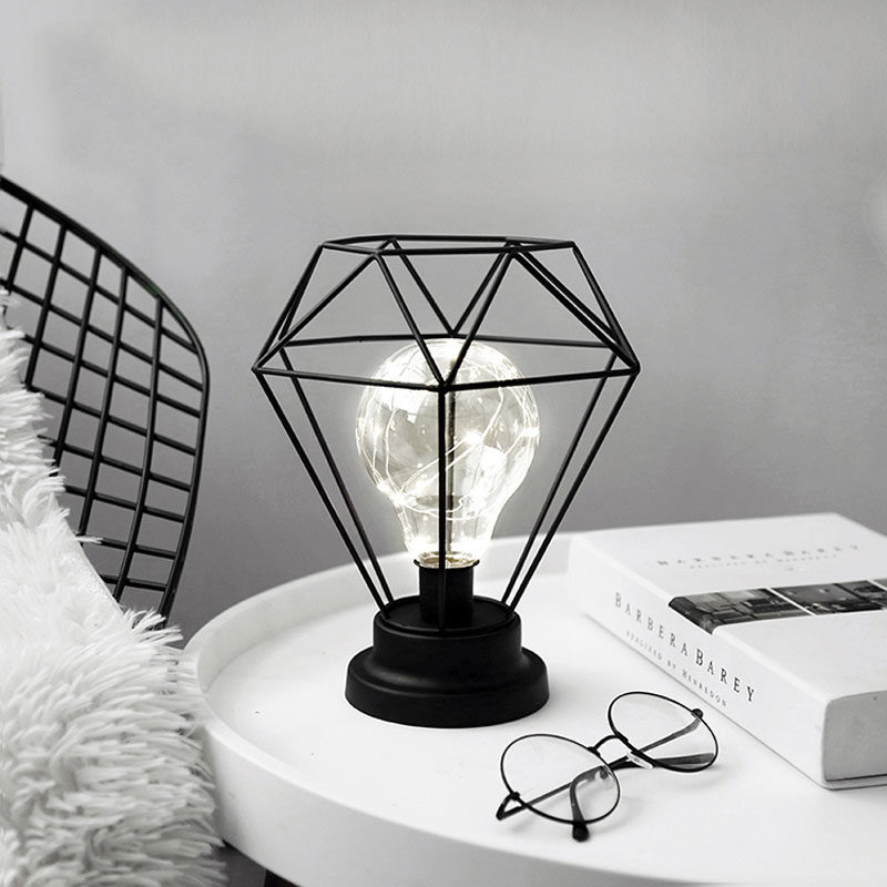 Nordic style wrought iron diamond light bulb night light ins creative fashion home accessories decoration bedroom bedside table lamp