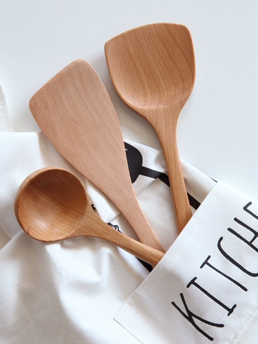 Домашний ресторан с длинной ручкой с твердым деревом Spacula Sketch Spoon Неочищенная сковорода с высокой температурой -устойчивая к кухонной посуде без выпечки краски