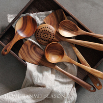 Wind of nature Acacia wooden shovel Teak Japanese long-handled wooden soup spoon Rice spoon Vegetable shovel Colander Log kitchenware set