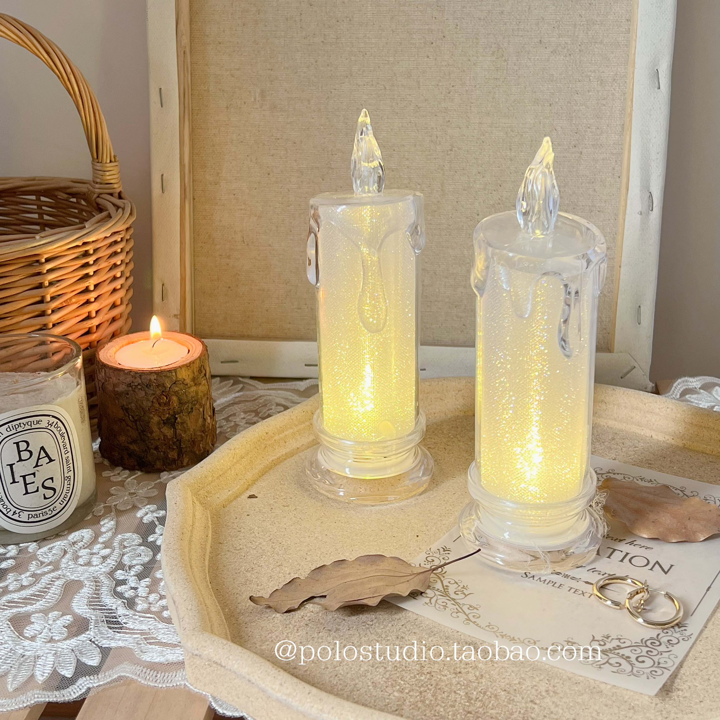 ins Korean wind crystal candles flash tears electronic led romantic atmosphere Pearls Hearts Little Nightlight