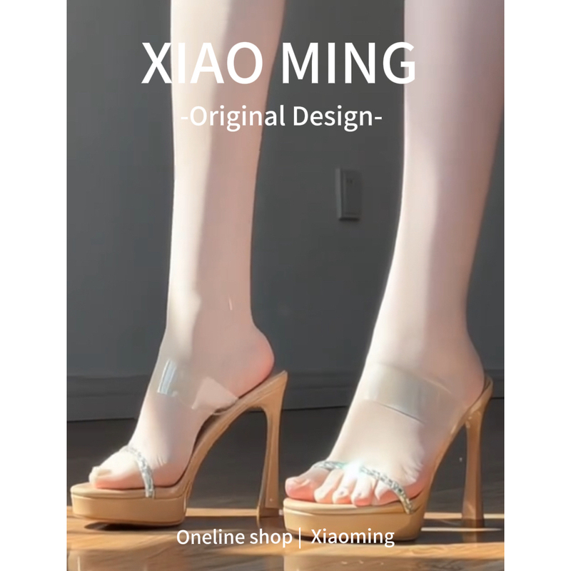 Elegant Mature Style Nude Rhinestone Transparent Strap High-Heeled Sandals for Women, New Niche Model, Stunning Platform High-Heeled Sandals
