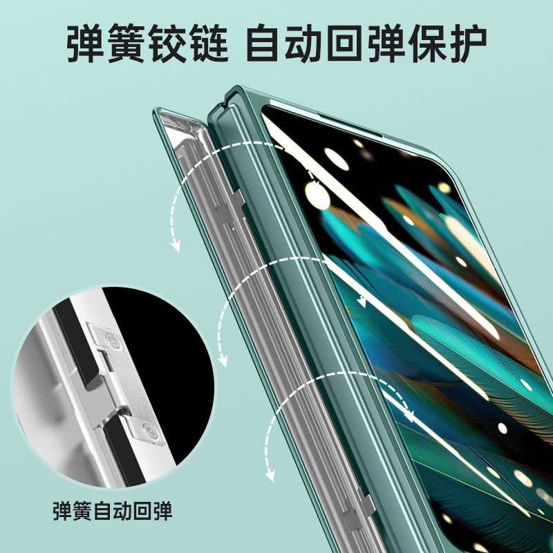 Oppofindn2 Phone Case Foldable Screen New Model Full Lens Protection Anti-Drop Double-Sided Glass Transparent Ultra-Thin Findn2 Hinge Protective Case Trendy Electroplated Privacy Screen Integrated Stand for Men and Women