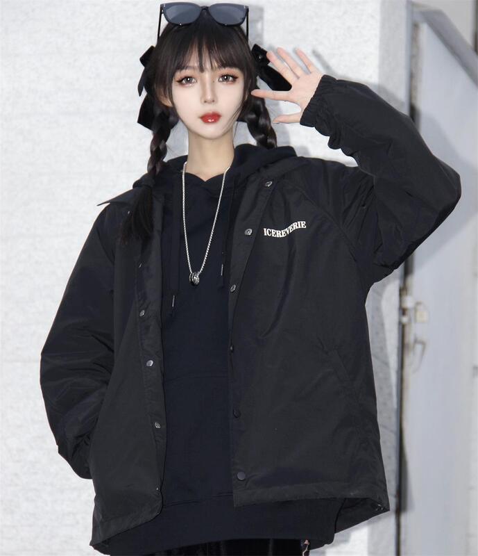 Icereverie Spring and Autumn Lapel Waterproof Versatile Jacket for Couples, Men and Women, Casual Loose Basic Coach Jacket