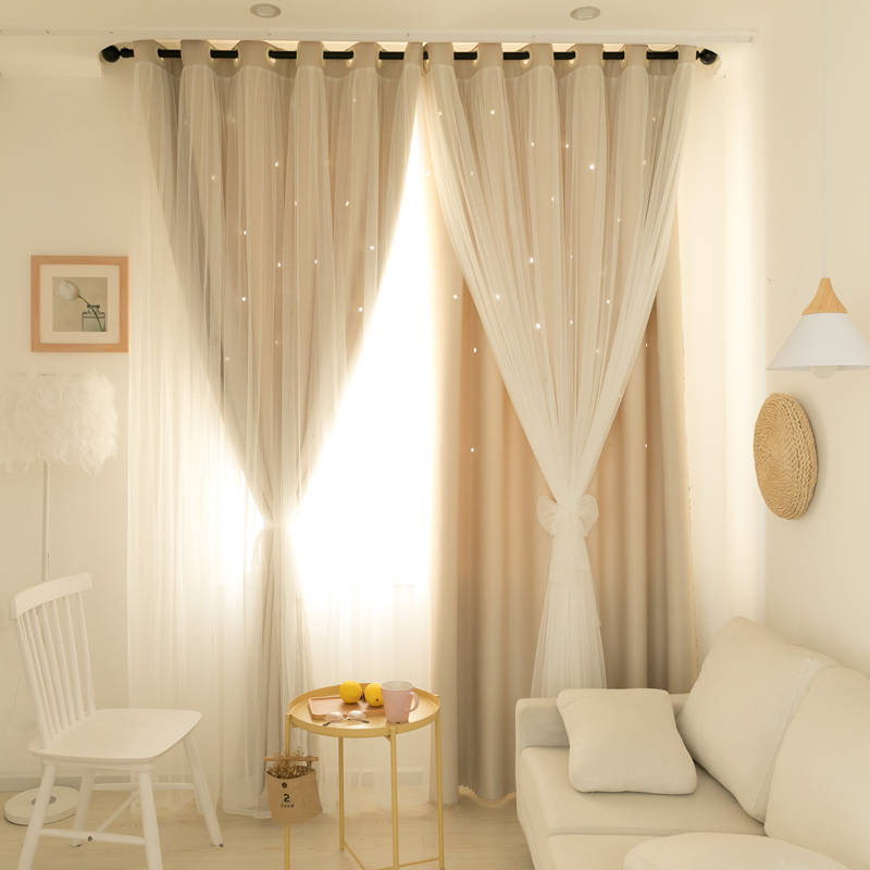 Modern light and luxurious shade curtains net red light shaking public main wind girl bedroom living room double lace yarn curtain Nordic-Taobao