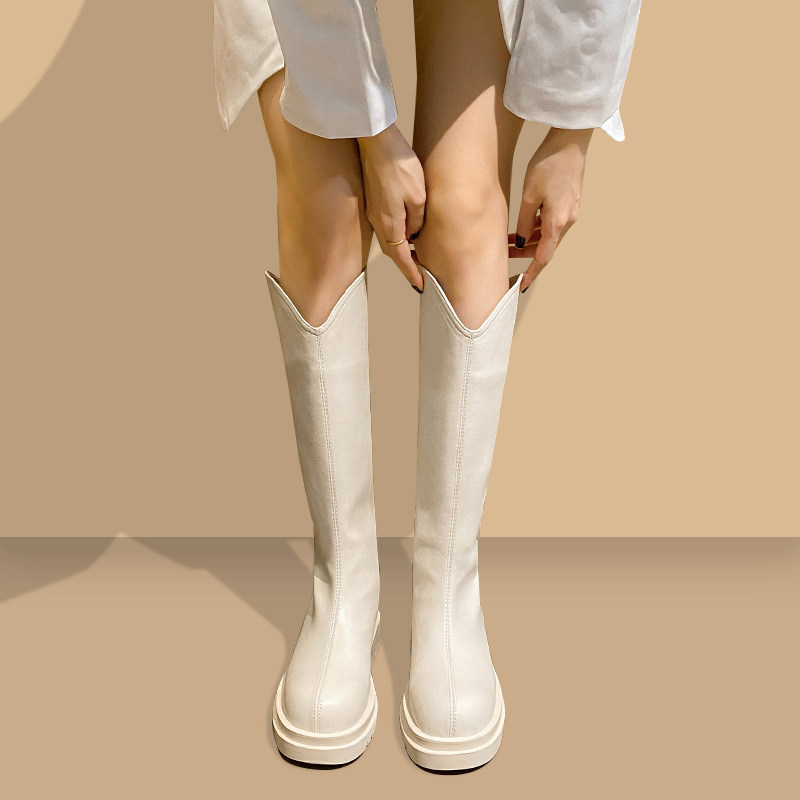 Long cylinder boot female thick leg V mouth large cylinder circumference woman boot Fat mm though knee length boots slim and large size high cylinder white boots