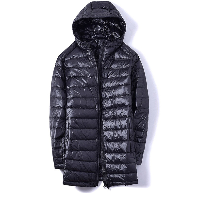 Men's medium long version light and thin section with cap down jacket autumn and winter light warm white duck suede easy lovers coat women