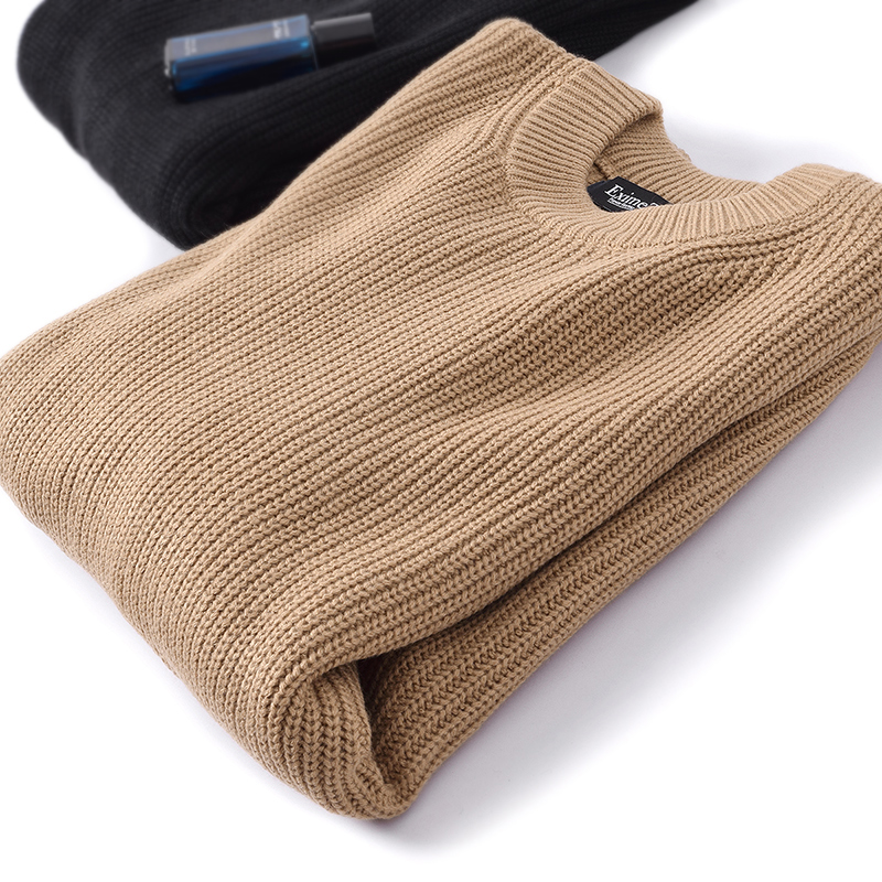 Male winter thickened round collar loose sweater jacket camel-thick wire oversized with lazy shoulder-knitted sweatshirt hygiene clothes