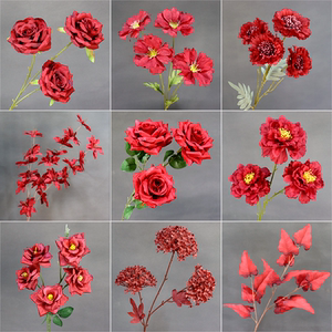 Chinese Style Red Artificial Flower Red Wedding Ranunculus Asiaticus Chinese Rose Rose Table Ornaments Wedding Hall Hand