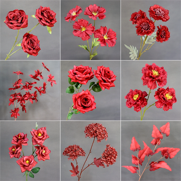 Chinese Style Red Artificial Flower Red Wedding Ranunculus Asiaticus Chinese Rose Rose Table Ornaments Wedding Hall Handmade Floral