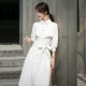 Mùa xuân và mùa thu váy đầm nữ phiên bản Hàn Quốc của tay áo bảy điểm eo áo gió đại học áo dài váy trắng - Sản phẩm HOT