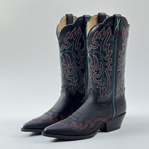 XNew black pointed toe American western cowboy boots Cavalier riding boots full leather embroidered sleeve womens boots inside and outside 3637