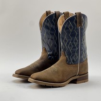42码浅蓝方头刺绣西部牛仔靴男靴骑士马靴固特异缝制