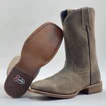 Size 42 high-end leather sole flat-head knight riding boots western cowboy boots solid color cowhide sleeve mens boots