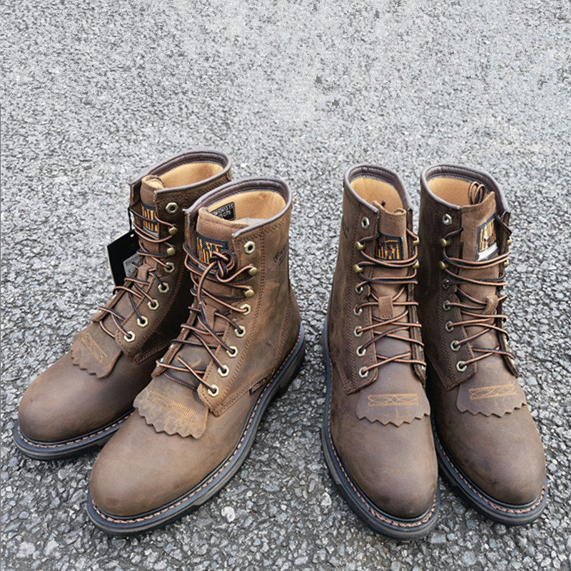 New Medium-high Cylinder Outdoor Waterproof Cow Leather Short Boots Work Shoes Boots Hard Hanty Boots Engineer Boots Autumn winter Locomotive Boots