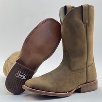 Size 42 high-end leather sole flat-head knight riding boots western cowboy boots light yellow cowhide sleeve Goodyear mens boots