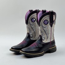 37 yards purple western cowboy boots on a pair of genuine leather horse boots comfort new riding shoes embroidery