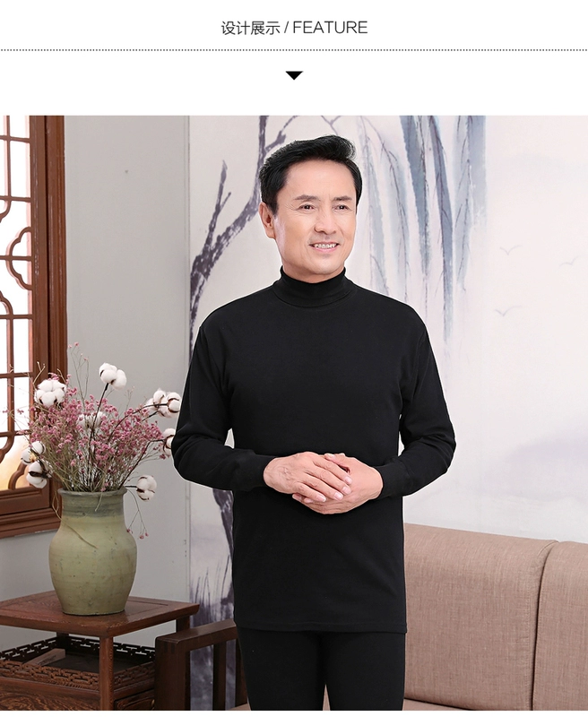 Cổ áo cao nhiệt đồ lót nữ cotton trung niên cotton áo len nam cao cổ cao quần áo mùa thu quần dài phù hợp với mẹ