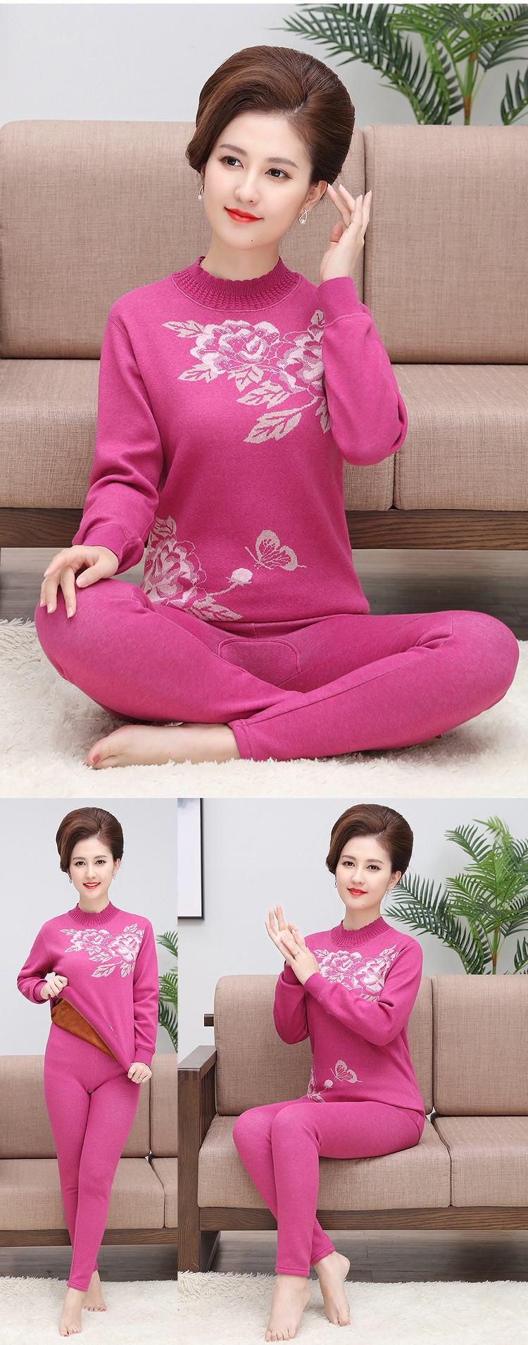 Phụ nữ trung niên và cao tuổi đồ lót ấm phụ nữ dày cộng với nhung nam phù hợp với mùa đông XL cha mẹ mùa thu quần áo mùa đông dày phù hợp bộ cotton nữ học sinh