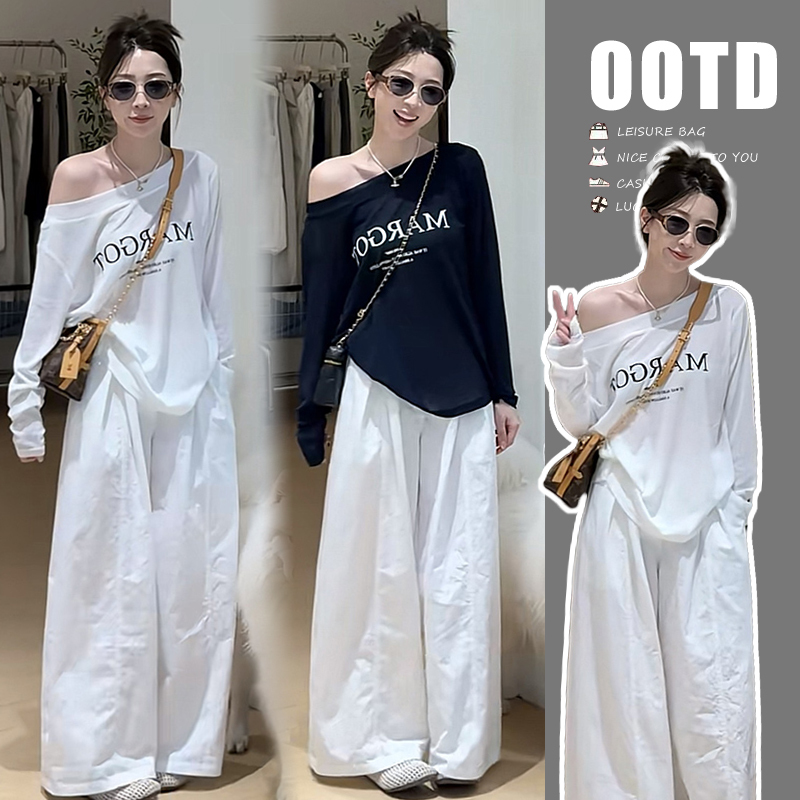 Maternity Wear Autumn Set 2026 New Style French-Style Outfit for Pregnant Moms, Off-Shoulder T-Shirt Top and Pants, Casual Set