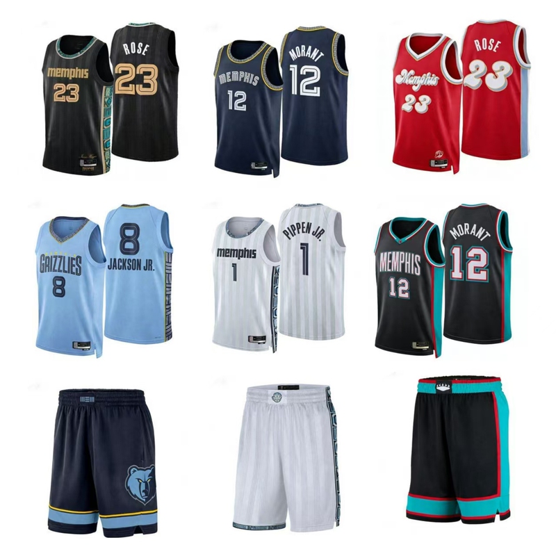 Grizzlies Basketball Jersey No. 12 Morant No. 8 Jaren J. Smith Jr. No. 1 J. J. Bickerstaff River Village Jersey Heat-Pressed Fan Edition Shorts