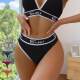 Mid-waist European and American lettering, wide-brim, tummy-controlling, comfortable thong