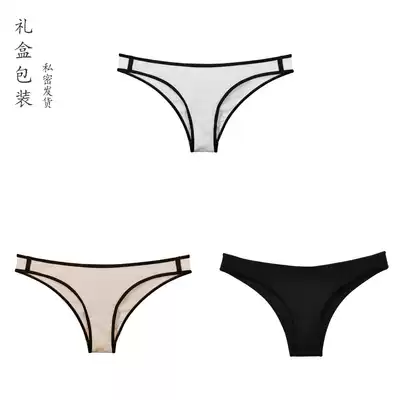 European and American black cotton half-bag hip underwear women's bikini high open sports fitness narrow edge seamless thong pants
