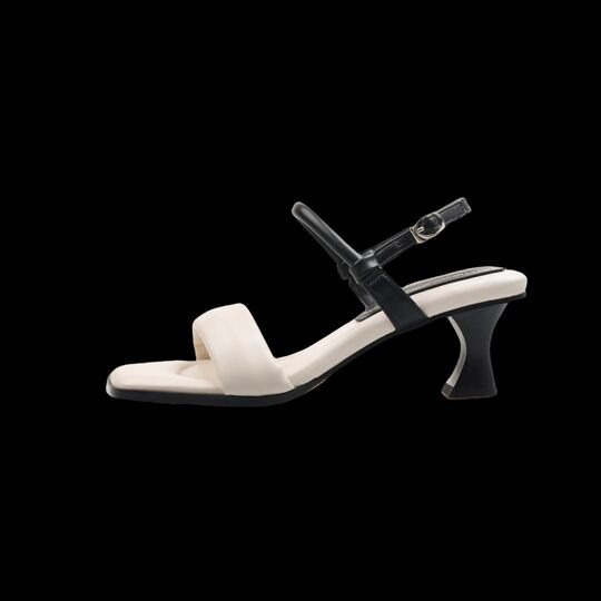 French genuine leather niche white square toe simple mid-heeled shoes 2025 thin heel one-word strap sandals for women summer