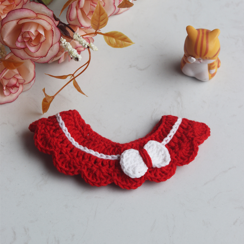 Pet Kitty Puppies Handwoven Scarf neckline Cute Purse adjustable Saliva Towel Wool Line Scarves Trim