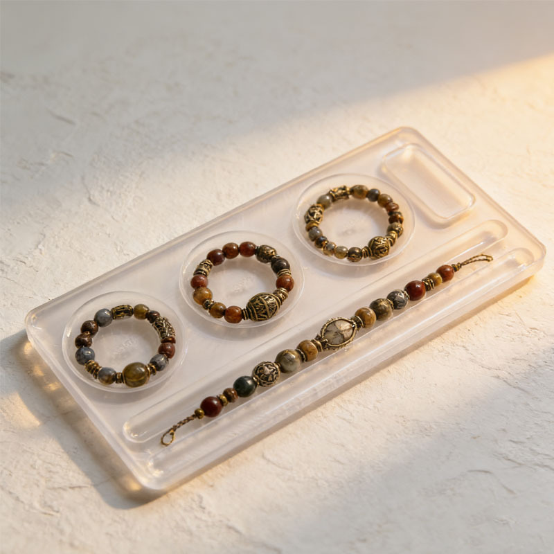 White Acrylic Bracelet Design Tray, Crystal Bead DIY Threading Tray, Display Tray for Photo Shoots