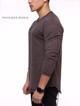 Mens long-sleeved t-shirt 2018 new spring sports fitness round neck slim top solid color casual base shirt