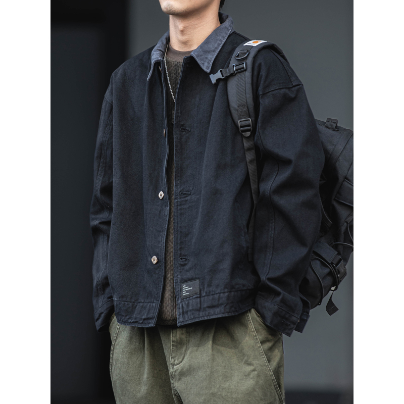 American Retro Washed Vintage Denim Jacket for Men, Autumn and Winter Style, Loose Casual Versatile Lapel Workwear Jacket Top
