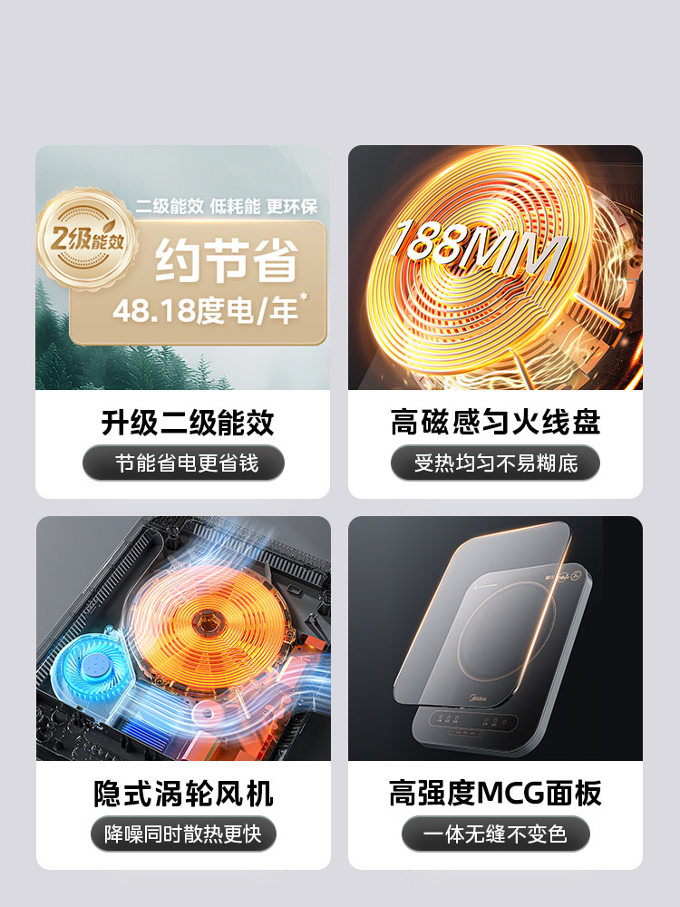 Midea Induction Cooker Household Energy-Saving Hot Pot Stir-Fry Small and Light Genuine High-Power Induction Cooker Secondary Energy Efficiency