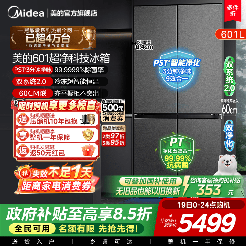 美的BCD-601WUSPZM(E)冰箱图片