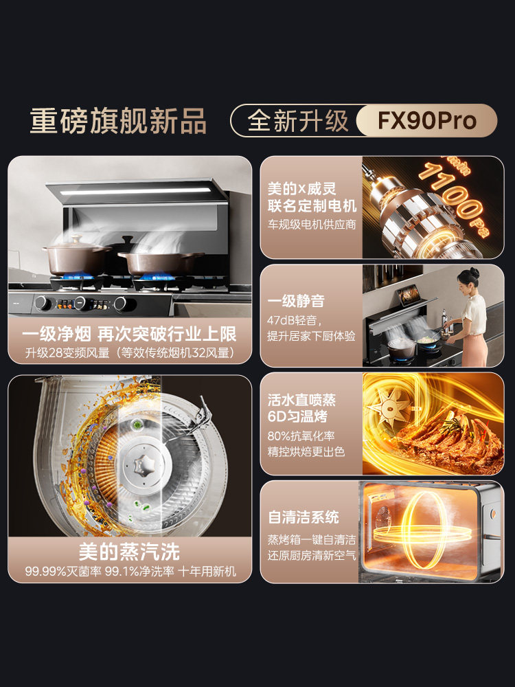 Midea Clear Sky Integrated Stove Fx90Pro Household Steaming and Baking Oven Gas Stove Range Hood All-In-One Official Flagship Store