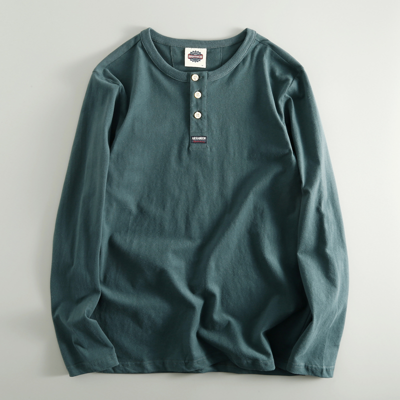 Soft and Comfortable! Export Surplus Hot Item Label-Cut Three-Button Long-Sleeve Men's T-Shirt, Spring Round-Neck Base Shirt, Trendy