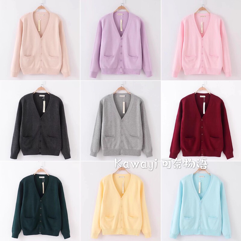 In Stock＜Jk Super Cute Pure Cotton Knitted Cardigan＞Cute Autumn and Winter Uniform Versatile Student Loose Sweater Paired with Plaid Skirt