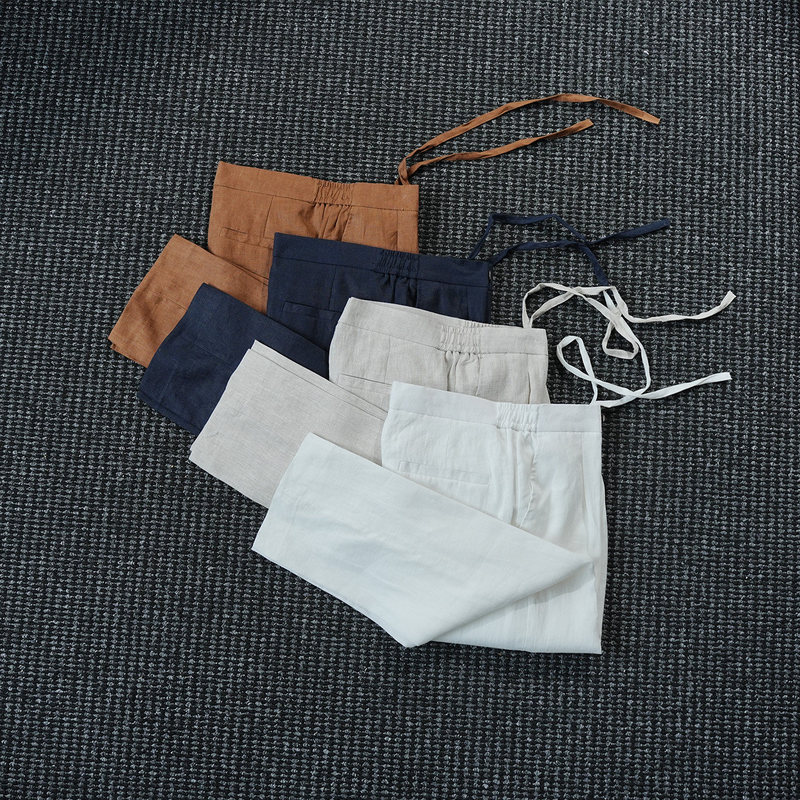 Cssugent Naples High-End Elastic Waist Straight-Leg Cropped Pants 100% Linen Old Money Relaxed Style Casual Pants