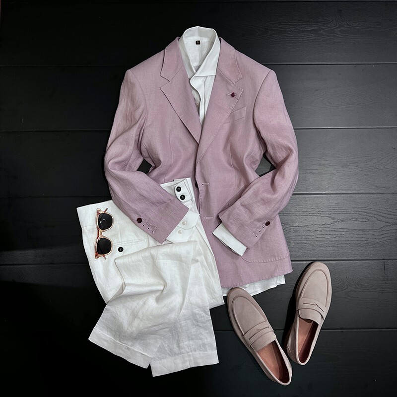 Cssu Gent Pink 100% Linen Blazer Summer Thin Half-Lined Men's Banquet Casual Suit