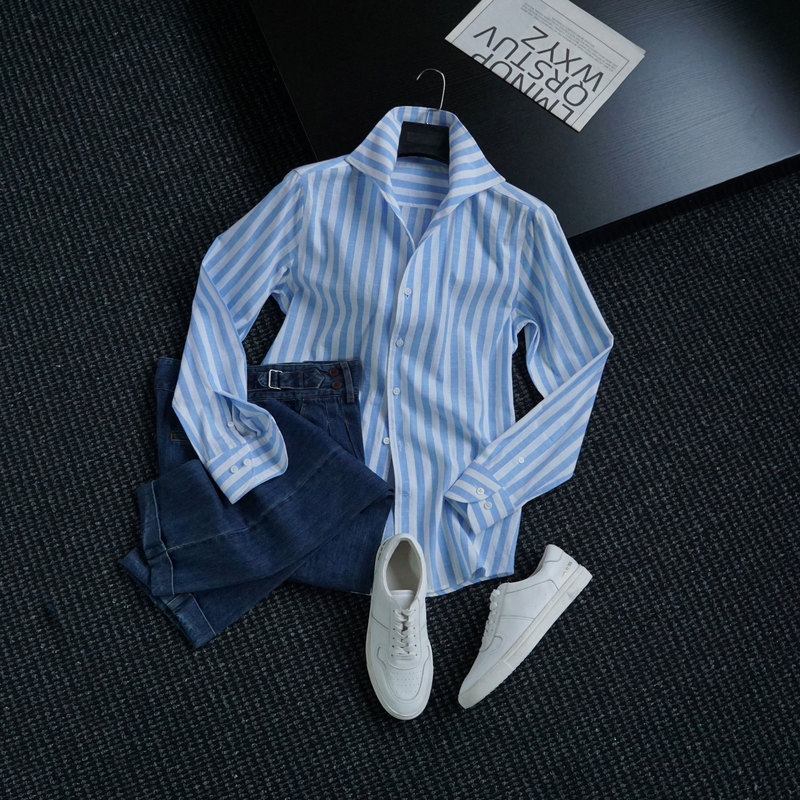 Cssugent Naples Queen Haute Couture One-Collar Classic Striped Shirt Men's Gentleman's Cool Business Shirt Cssugent Naples Queen Haute Couture One-Collar Classic Striped Shirt Men's Gentleman's Cool Business Shirt